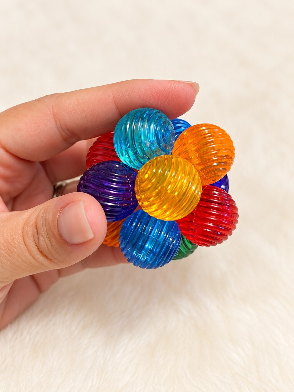 Colorful Plastic Puzzle Ball Toy 12 Ribbed Spheres 2.5 Inch Diameter